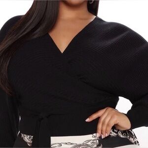 Fashion Nova Warmest Occasion Wrap Sweater - Black Ribbed Faux Wrap